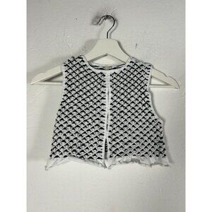 Anthropologie Women Black White Textured Sleeveless Crop Top L/XL Ruffle Hem New
